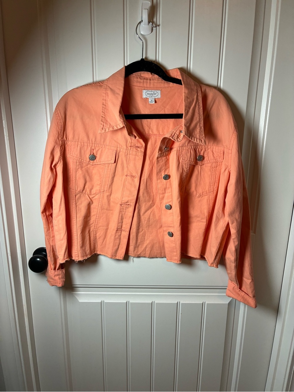 Mud Pie Cropped Button-Front Jean Jacket in Peach